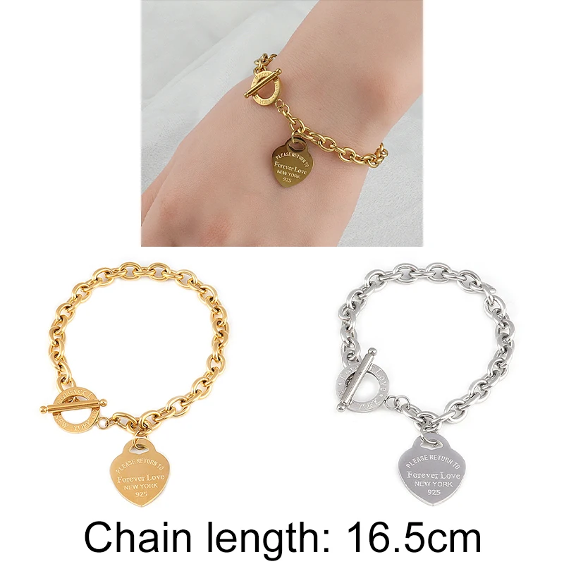 

Thick Chain Heart Bracelet Stainless Steel Bracelets For Women Bracelets Chain Bracelets Love Heart Bracelet Charm Jewelry Gift