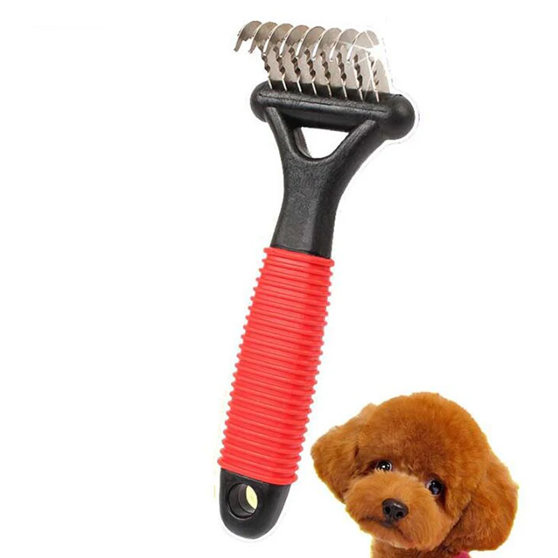 

Pet Fur Knot Cutter Dog Grooming Shedding Tools Pet Cat Hair Detangler Removal Dematting Deshedding Comb Brush Double Sided Pet