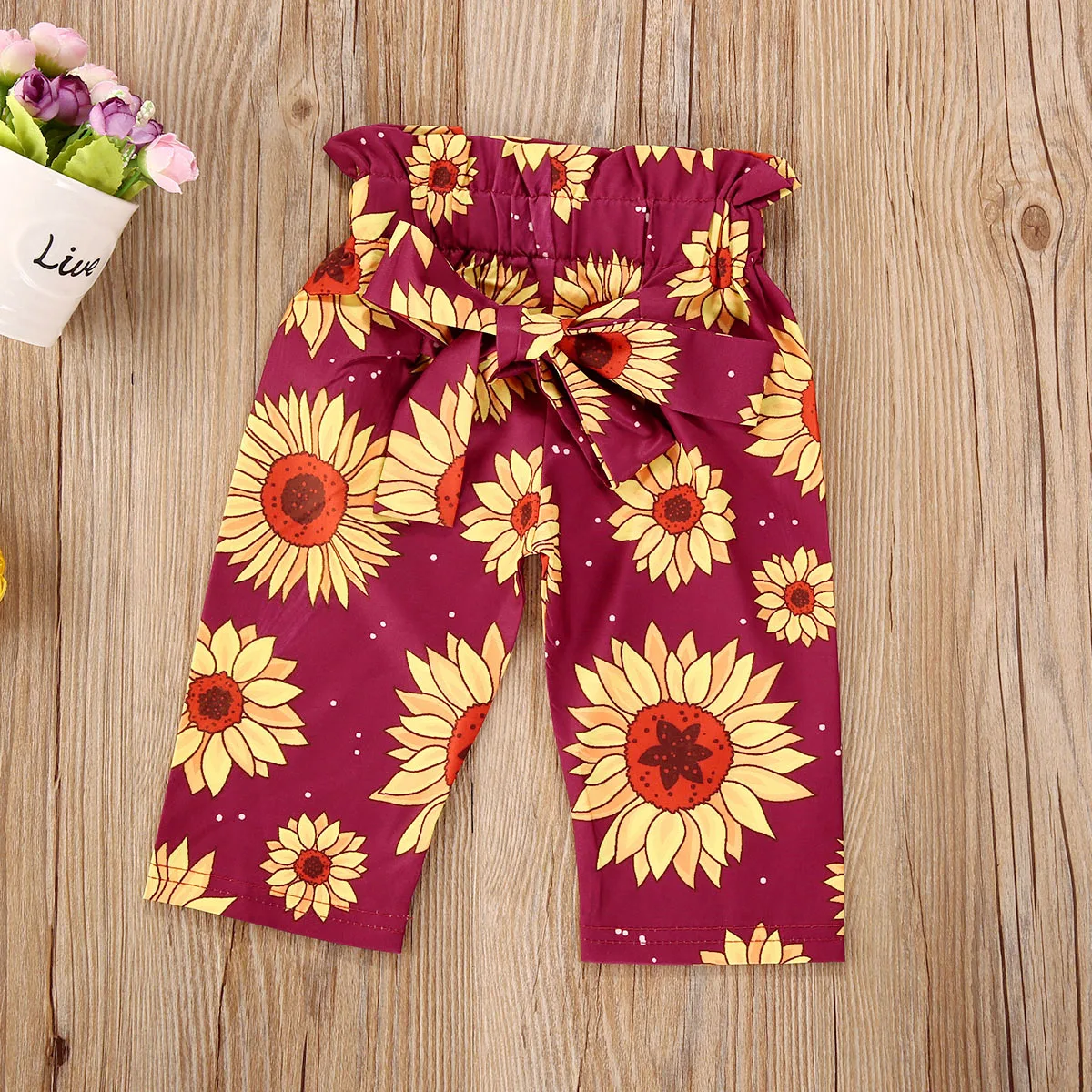 

Baby Girl 3 PCS Clothing Sets Ruffled Bodysuit Romper + Sunflower Printed Pants Trousers + Headband 0-18M Newborn Toddler Outfit