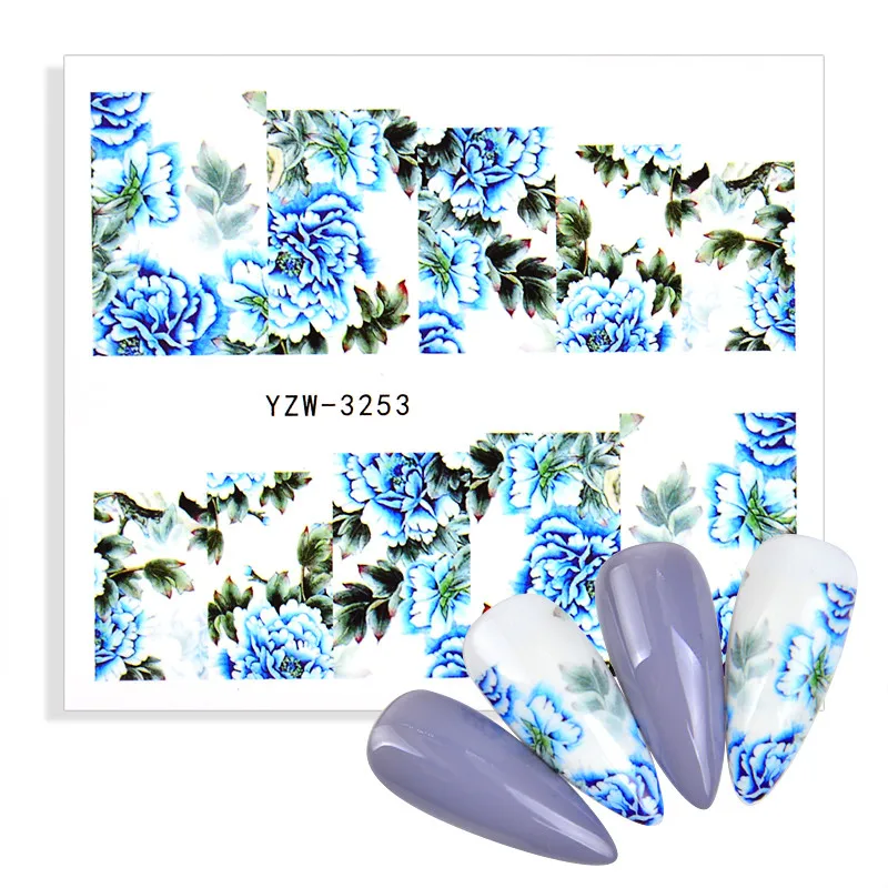 1 шт цветок ногтей Вода Наклейка синий фон цвет переводная наклейка Дерево лист