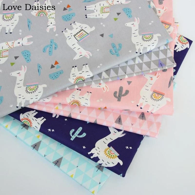 100% хлопок саржа мультфильм Серый Розовый темно серый белый Альпака кактус облако