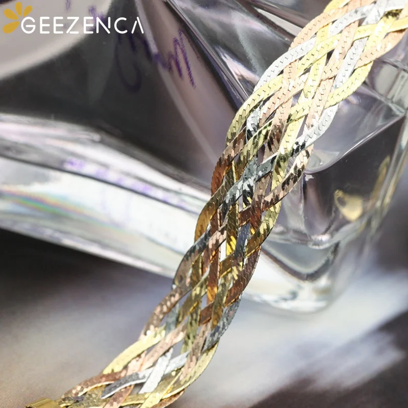 

Браслет GEEZENCA из стерлингового серебра 925 пробы, три цвета, девять ниток, плетеный браслет для женщин, Ialian, роскошные широкие блестящие брасле...