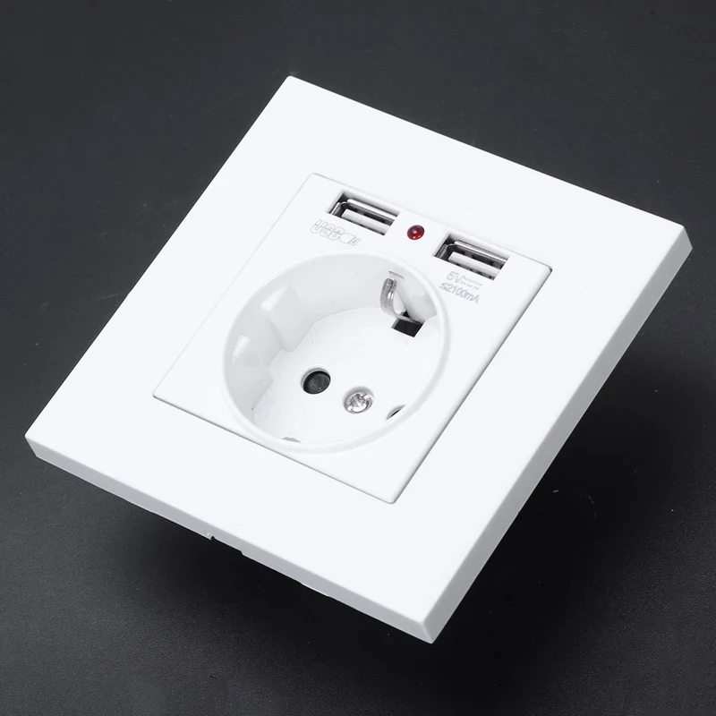 Панель настенная розетка с заземлением 16А стандарт ЕС электрическая 2100Ma двойной