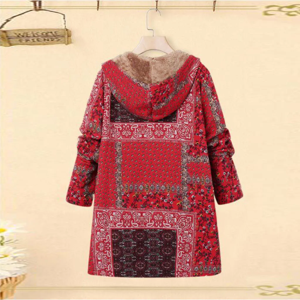 

Female Jacket Winter Autumn Warm Plus Size Women Printed Pockets Thicker Zipper Long Sleeve Hooded Oversize Coat Outwear #45
