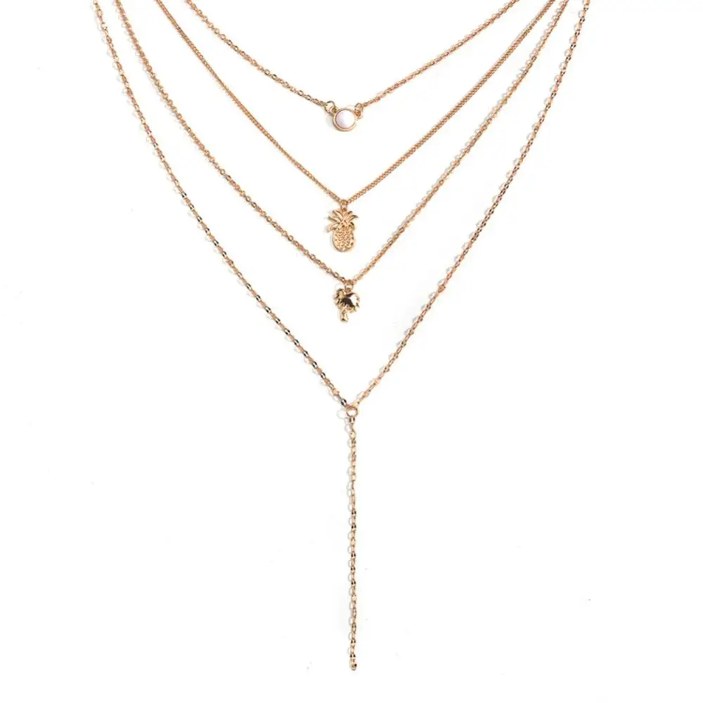 Женское многослойное ожерелье Ins красная цепочка до ключицы 4 слоя ананасовая