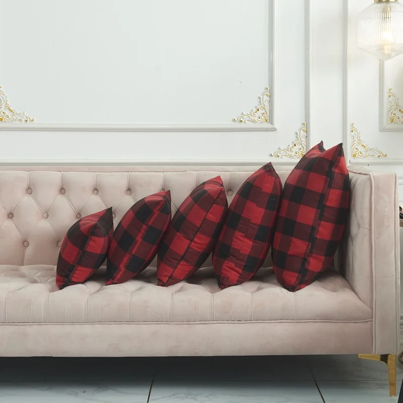 Полиэфирная хлопковая красная и черная клетчатая обнимающая наволочка домашняя