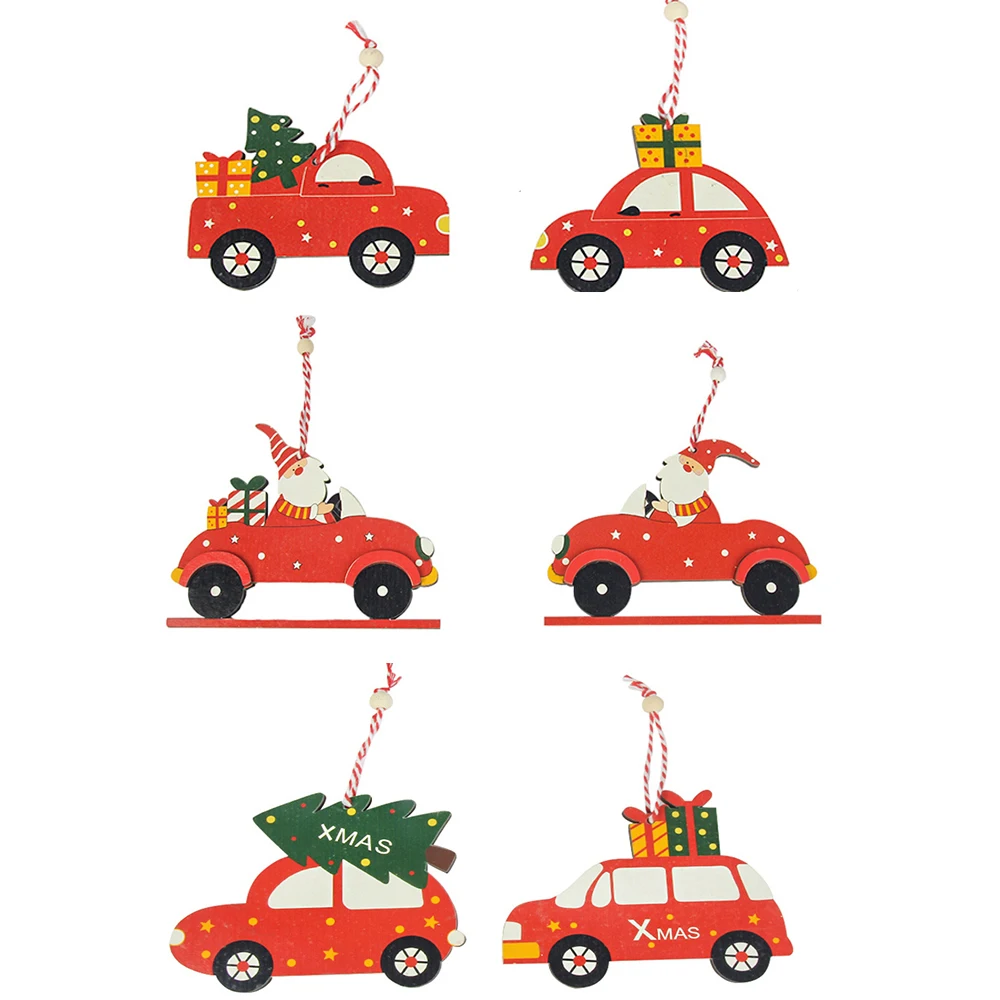 

2PCS Christmas Wooden Pendants Red Car Xmas Tree Hanging Ornaments for 2021 Navidad Christmas Party Decorations Kids DIY Gifts