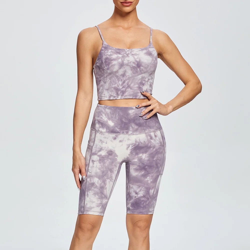 

Women Sportwear Sexy Fitness Suit Printing Tie-dyed High Waist Leggings Yoga Set Gym Sport Bra Short Workout Running Outfit