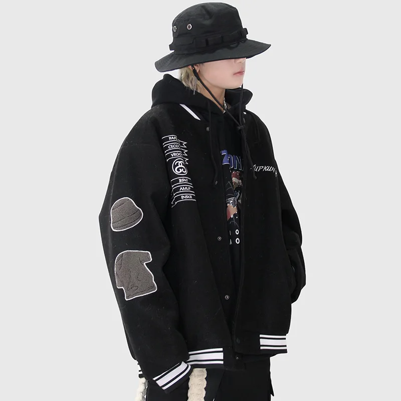 

Aolamegs Jackets Men Embroidery Patchwork Varsity Basketball Jacket Harajuku Fashion Streetwear Coats High Street Parkas Unisex