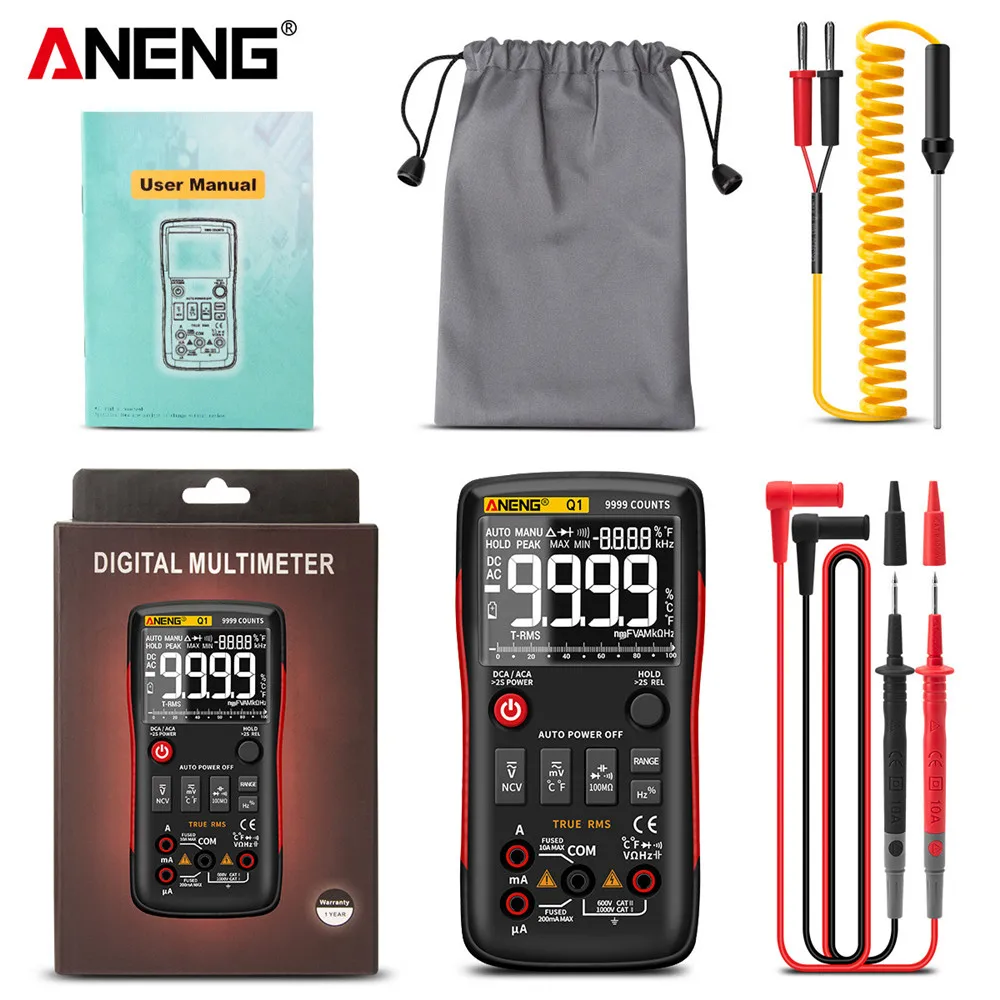 ANENG Q1 Digital True RMS 9999 Counts Analog Professional Tester DIY Transistor Capacitor Lcr Multimeter AC/DC Voltmeter Ammeter