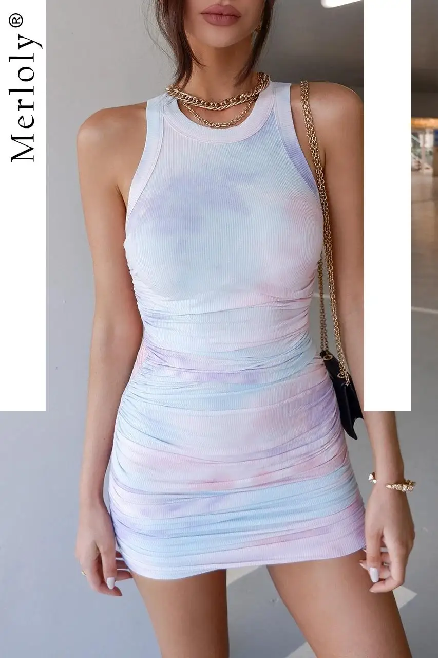 

Женское многослойное мини-платье с рюшами, облегающий сексуальный сарафан с градиентным переходом цвета и круглым вырезом без рукавов, оде...