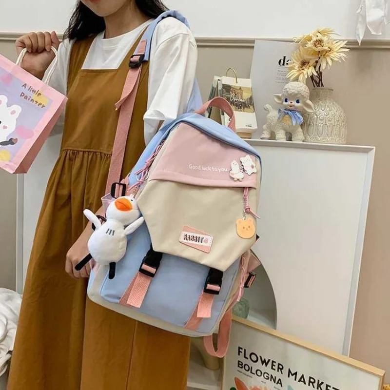 Simple Versatile High School Students Bag Cute Style School Bag Girls Korean Ulzzang Color Matching Backpack Women Backpack