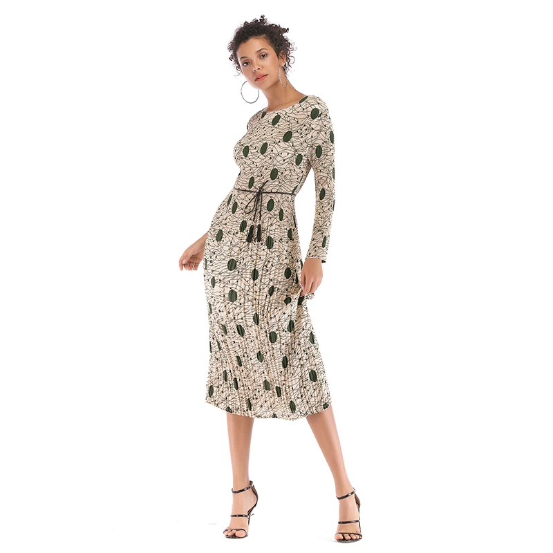 2 цвета платье с длинным рукавом в горошек круглым вырезом женские вечерние