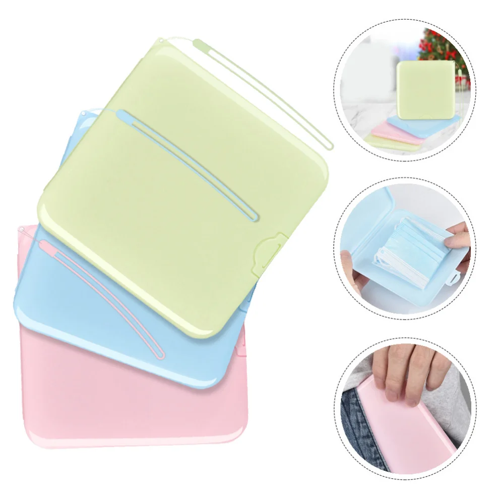 

3pcs Mask Storage Boxes Mask Face Covers Flat Boxes with Silicone Rope