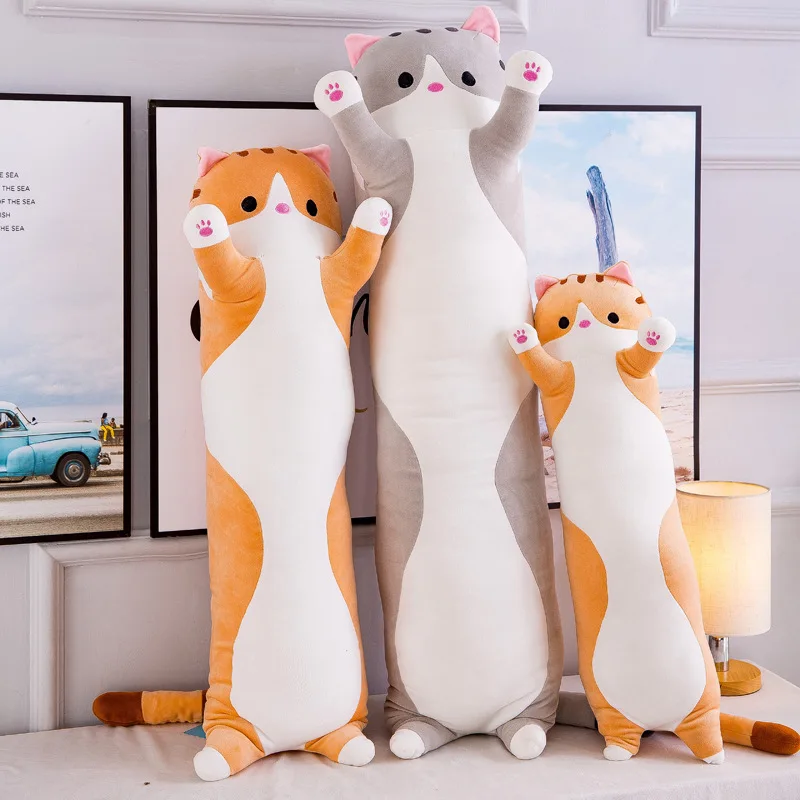 50-130cm Kawaii Soft Long Cat Pillow Plush Toys Stuffed Nap Cushion Bed Sleep Mat Home Decor Gift Doll for Kids Girl Dropship