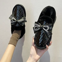 womens flat shoes 2022 winter new style rhinestone bowknot flat bottomed fashion woolen cotton shoes casual warm womens shoes
