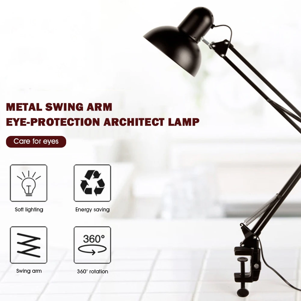 LED Desk Lamp Metal Swing Arm Spring Loaded Adjustable Joints Architect Task with C-Clamp E27 Bulb(Not Included) | Освещение