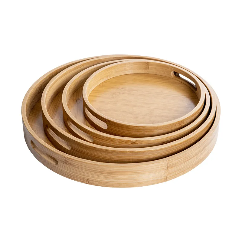 

Wooden Round Serving Tray Wood Plate Tea Food Dishe Drink Platter Food Plate Dinner Beef Steak Fruit Snack Tray WF