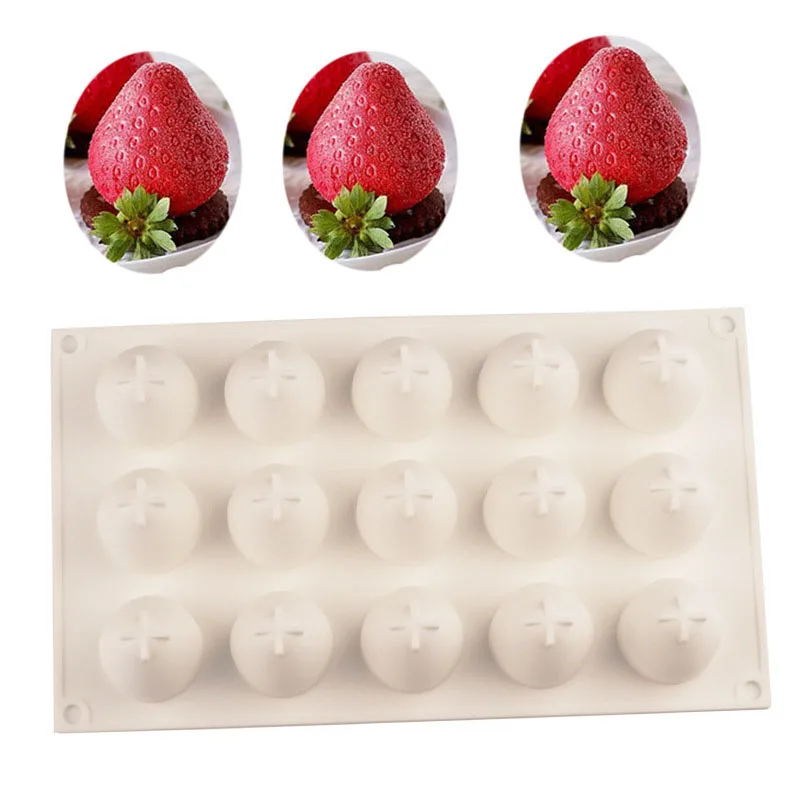 

15 Cavity Strawberry Silicone Cake Baking Mold for Mousse Dessert Chocolate Ice-cream Jello Pudding Bakeware Decorating Tools