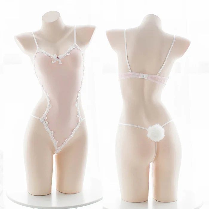 Женский розовый прозрачный кавайный кролик горничная нижнее белье наборы для