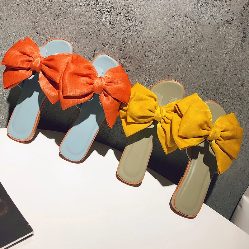 

2021 Flat Bow Slippers Beach Shoes Bohemian Women Summer Casual Comfortable Slippers Clip Toe Flip Flops Platform Indoor Shoes