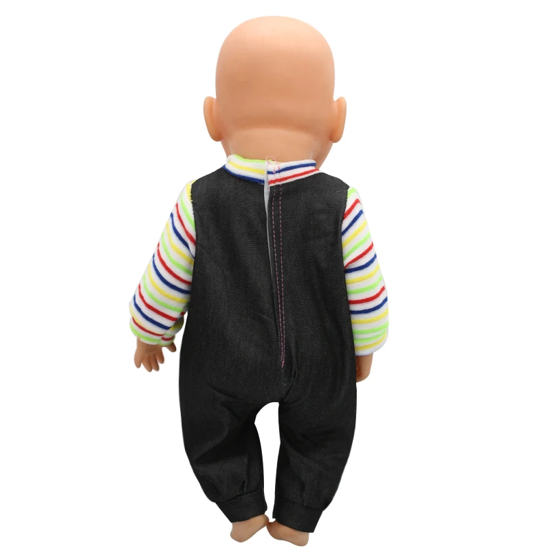 Одежда для куклы младенца подходит 43 см Полосатый комбинезон с длинными рукавами