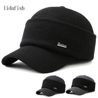 lidafish winter tide ear protection baseball cap outdoor thicken warm men dad hat knitted design snapback hat