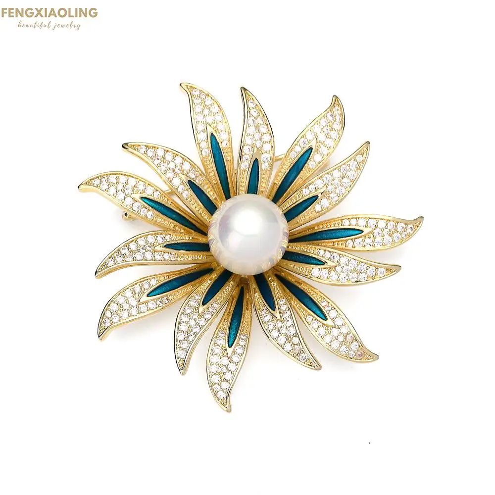 

Fengxiaoling New Fashion Upscale Suits Plants Brooch Office/career Female Natural Pearl Brooch Multiple Zircons Fine Jewelry