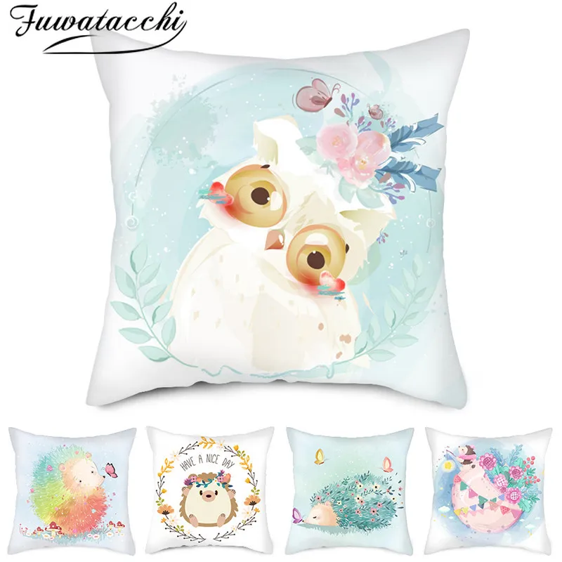 

Fuwatacchi Cartoon Pillow Cover Animal Cushion Cover Hedgehog Pattern Printed Throw Pillowcase for Home Sofa Decorative Pillow