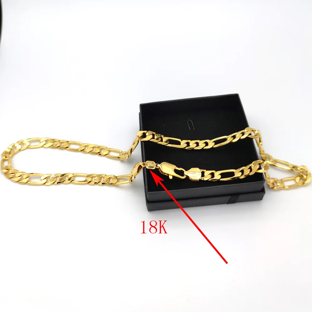 

Men's Necklace Real 18 k Stamp Solid Gold Fine AUTHENTIC FINISH Ltalian Figaro Link Chain 10 mm 24 inch