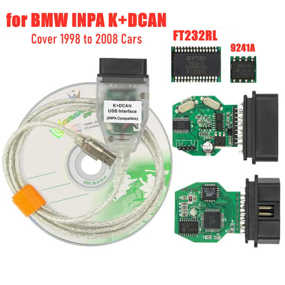 INPA K + CAN с FT232RL чип для BM W OBD2 диагностики сканер 1998 ~ 2008 транспортных средств| |