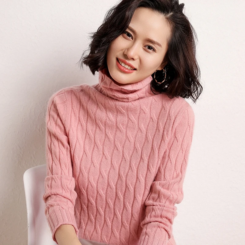 Женский свитер 2019 новинка Зимний пуловер с высоким воротом 100% кашемир вязаный