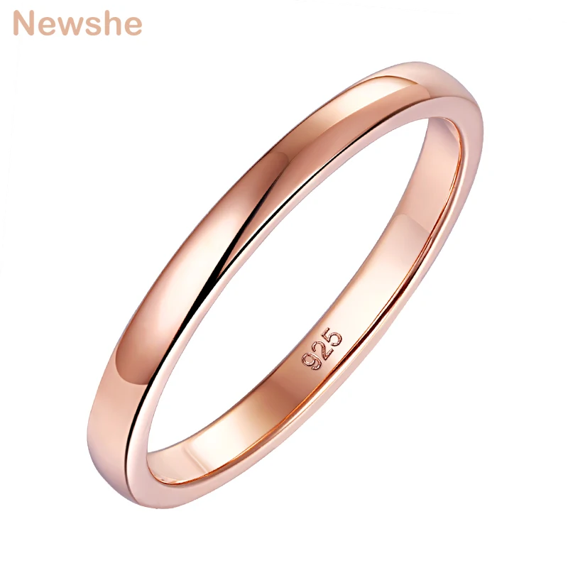 

Newshe Rose Gold Color Fingers Ring For Women Solid 925 Sterling Silver Simple Wedding Band Jewelry Gifts BR0929