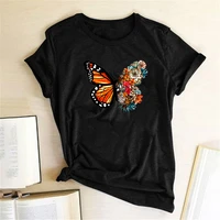 butterfly flowers printing t shirts women summer clothes tops for girls woman tshirts graphic round neck camisetas mujer