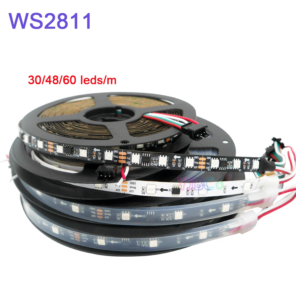 5m/lot WS2811 Smart Pixel Led Strip; Addressable DC12V 30/48/60leds/m full color  WS2811 IC RGB led light Tape