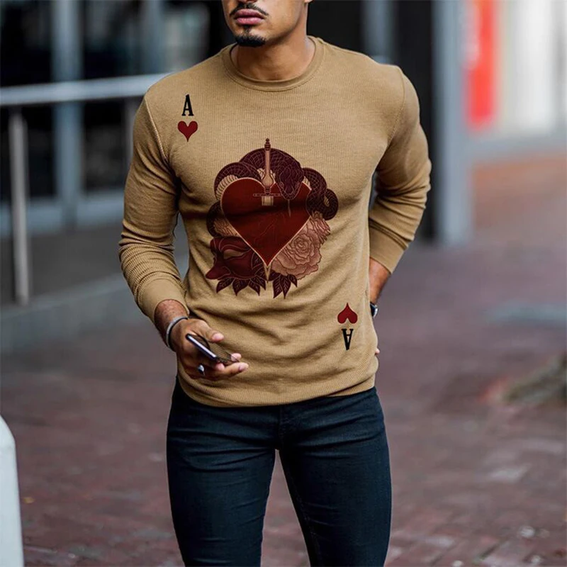3XL Men's Elastic T-Shirt: Casual Long Sleeve O Neck Pullover Top for Fashionable Males; Print Design on Man Clothing - Brand Tee image 6