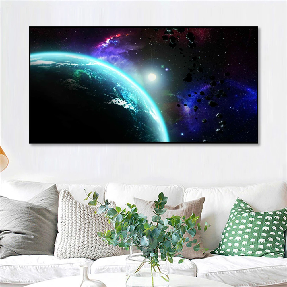 Cosmic Space Planet Wall Poster Nebula Decorative Painting Solar System Starry Sky Home Art Pictures Star Earth Canvas |