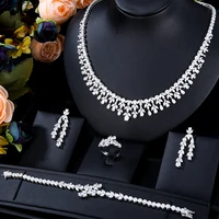 Blachette Fashion Luxury Bracelet Ring Necklace Earrings 4 PCS Dubai Women's Wedding Party Anniversary Date Zircon Jewelry Set