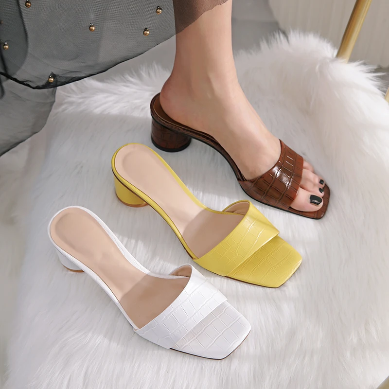 

2021 Summer slippers For Women Top Quality High Heels Pumps Female Cool genuine leather Newest Walk Working Basic Shoes Woman