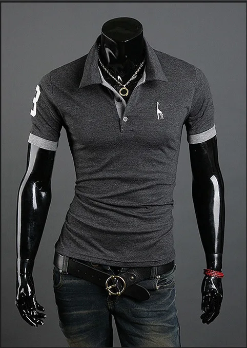Dark Gray Новинка, повседневная мужская футболка, мужская повседневная футболка с вышитым оленем, Хлопковая мужская футболка с коротким рукавом, хорошее количество, Мужская футболка, Азиатский Размер 5XL - Цвет: Dark Gray