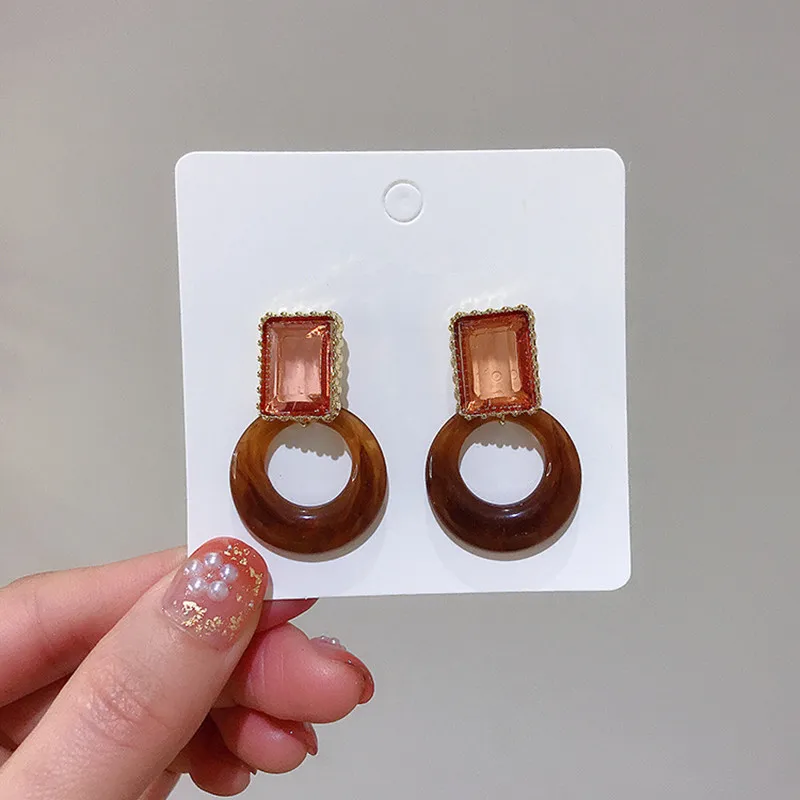 

S925 vintage geometric round earrings simple temperament resin stud ladylike earrings drop Korean web celebrity earrings