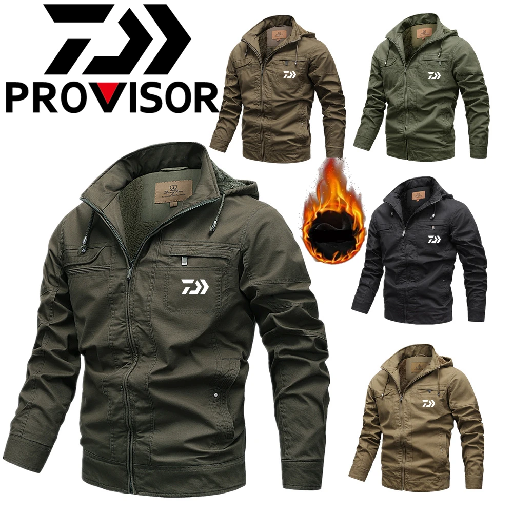 

New Daiwa Thick Warm Winter Fishing Coats and Jackets Fleece for Men Comfortable Casual Cotton Clothes Male Outerwear Autumn