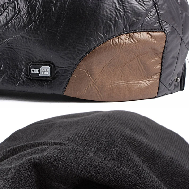 

Vintage Look Leather Men Berets Adjustable Newsboy Golf Cabbie Flat Cap Alternating Stripes Warm Hats