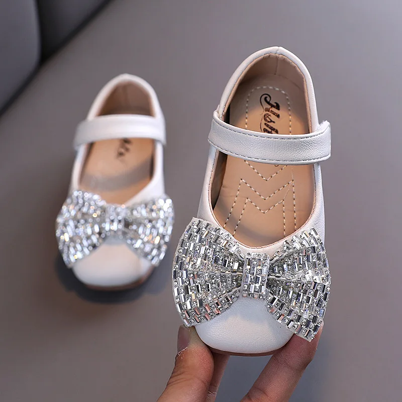 

Little Girl Shoes Glitter Bow-knot Princess Cute Sweet Kids Leather Shoes for Toddlers Kids Flats for Christmas Halloween Party