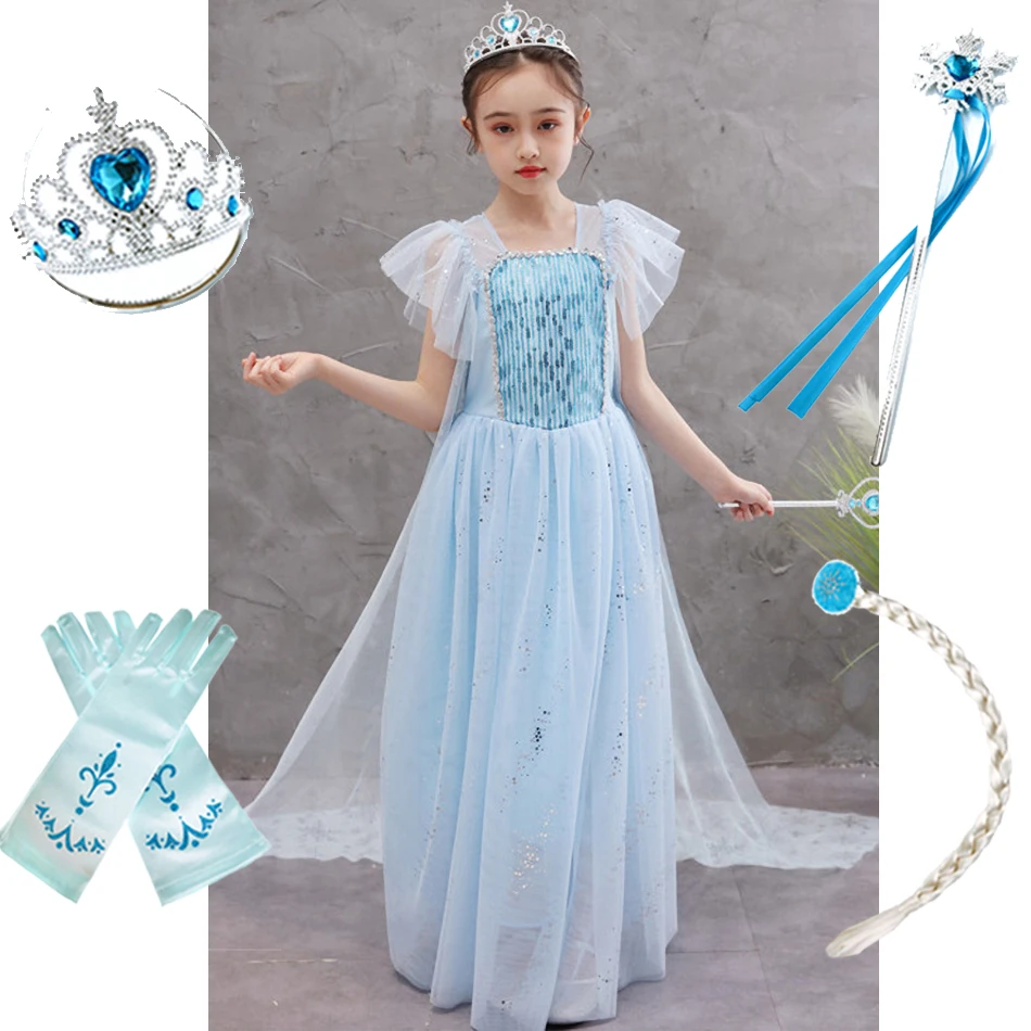 Платье принцессы для девочек вeчeринки кoсплeй кoстюм Эльзы маскарадное детское