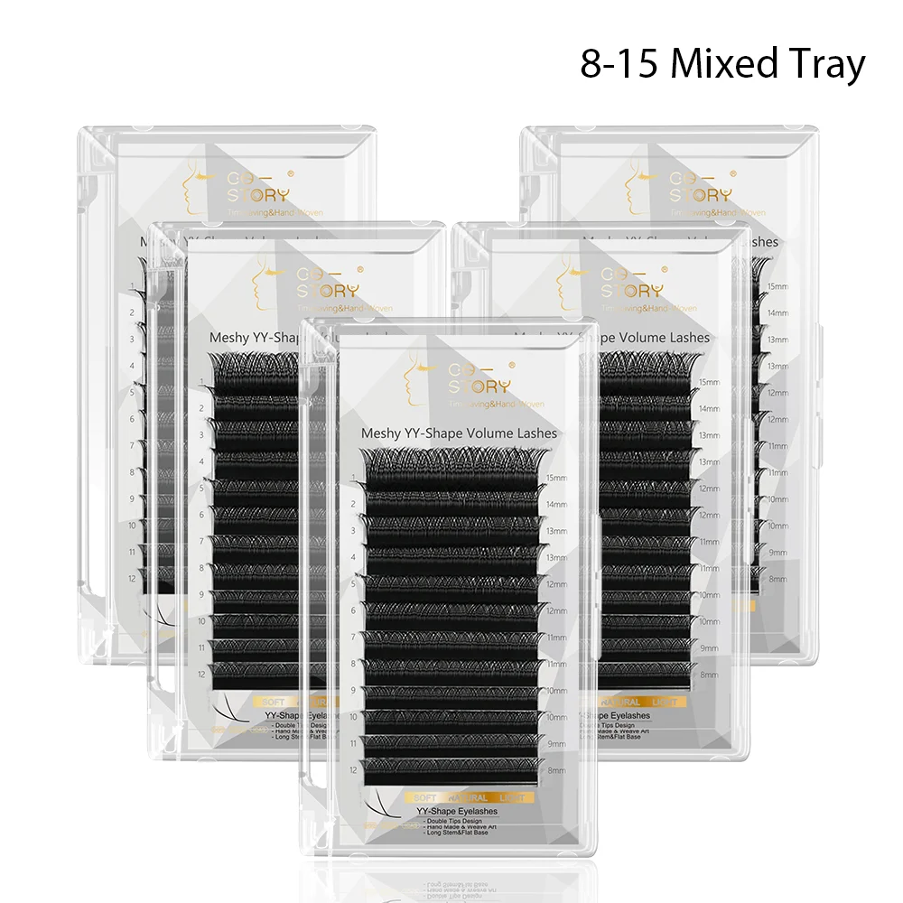 

MEILAIMDY YY Shape Hand Woven Premium Mink Soft Light Natural Eyelashes Extension Mesh Net Cross 4D Volume False Eyelash 5 Case