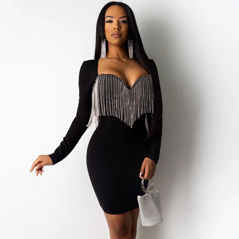 Женское сексуальное облегающее вечернее платье зимнее короткое мини с длинным