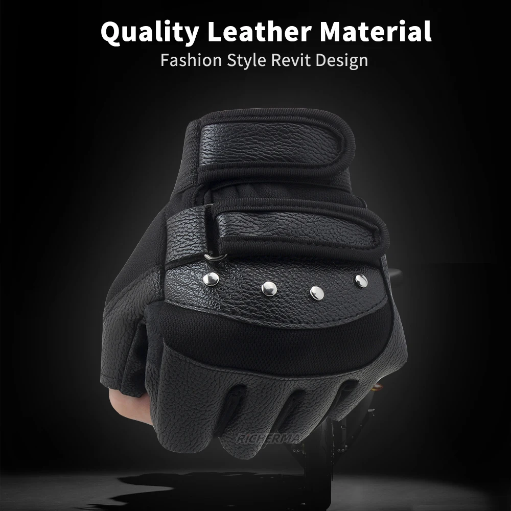 Перчатки мужские кожаные защитные мотоциклетные митенки без пальцев для езды на