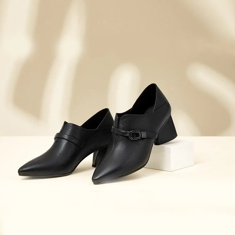 

Новые женские туфли на весну и осень, универсальные туфли на толстом каблуке с глубоким вырезом, Женская рабочая обувь, маленькие кожаные ту...