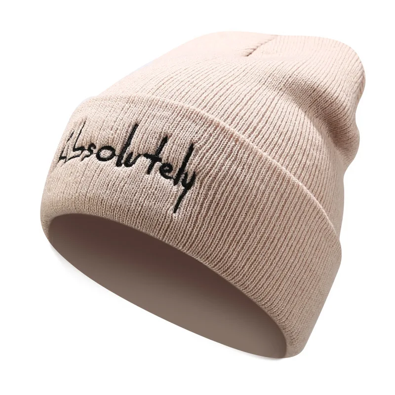 Вязаная шапка с вышитыми буквами зимняя женская короткие мужские шапки манжеты